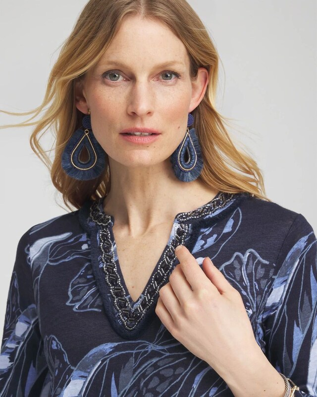 Linen Floral Embellished Tunic - image 4